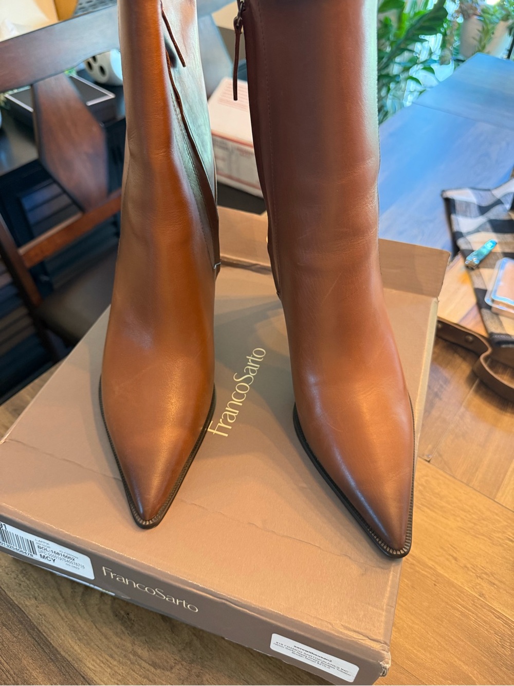 NEW Franco Sarto Women's Brown Leather Pointed-Toe Boots